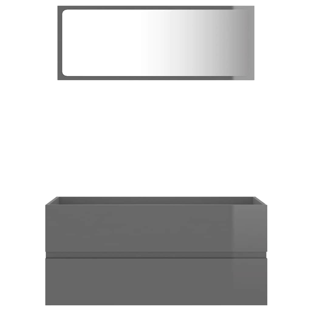2 Piece Bathroom Furniture Set High Gloss Grey Engineered Wood
