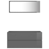 2 Piece Bathroom Furniture Set High Gloss Grey Engineered Wood - Top-Down View