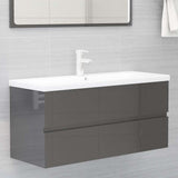 2 Piece Bathroom Furniture Set High Gloss Grey Engineered Wood - Extra Image