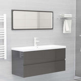 2 Piece Bathroom Furniture Set High Gloss Grey Engineered Wood