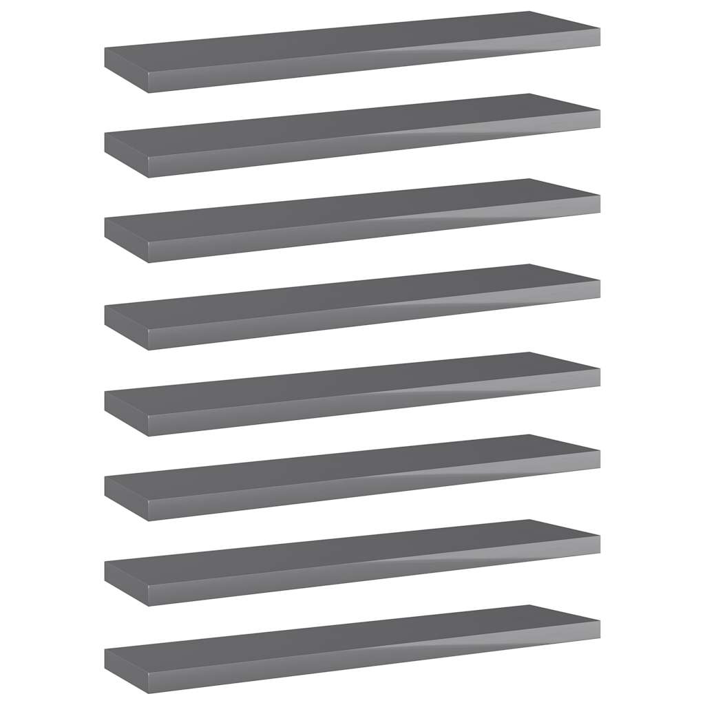 Bookshelf Boards 8 pcs High Gloss Grey 40x10x1.5 cm Engineered Wood