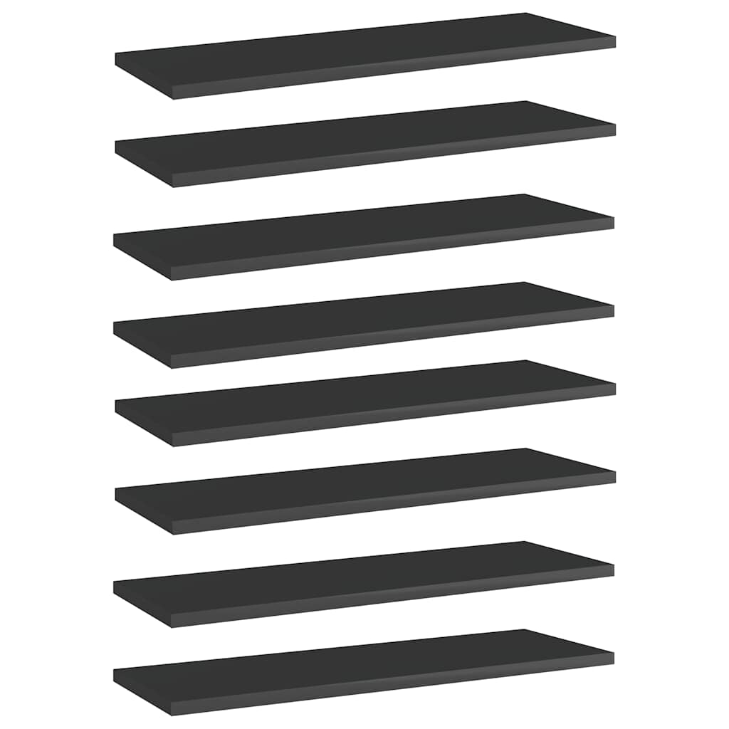 Bookshelf Boards 8 pcs High Gloss Black 60x20x1.5 cm Engineered Wood