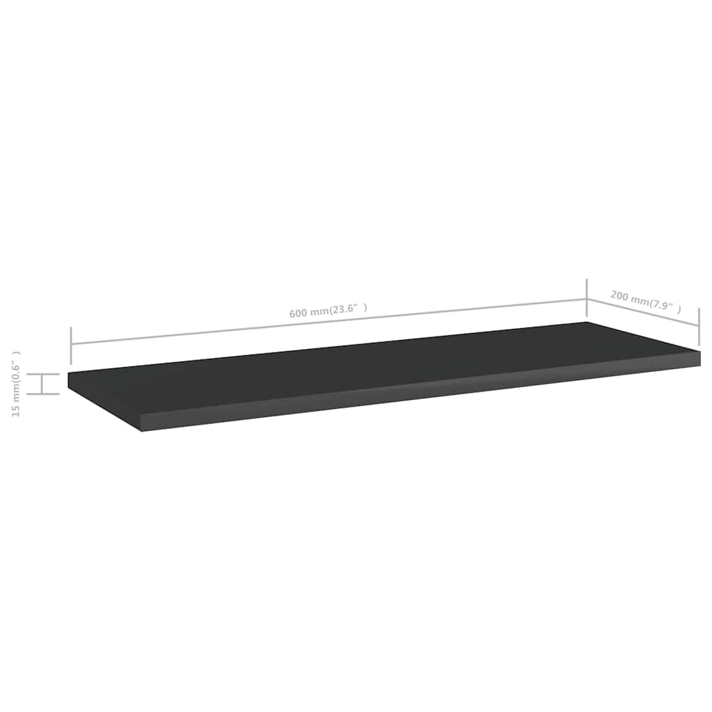 Bookshelf Boards 8 pcs High Gloss Black 60x20x1.5 cm Engineered Wood