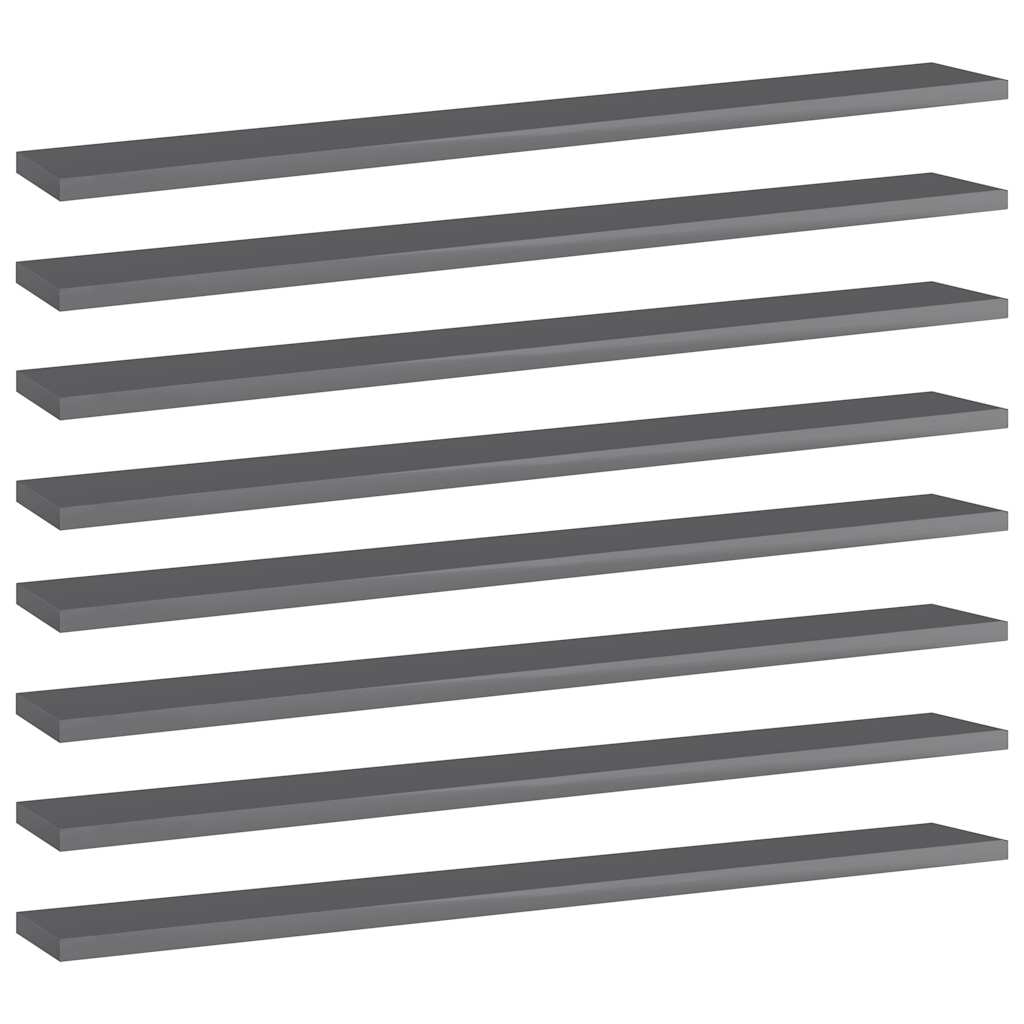 Bookshelf Boards 8 pcs High Gloss Grey 80x10x1.5 cm Engineered Wood