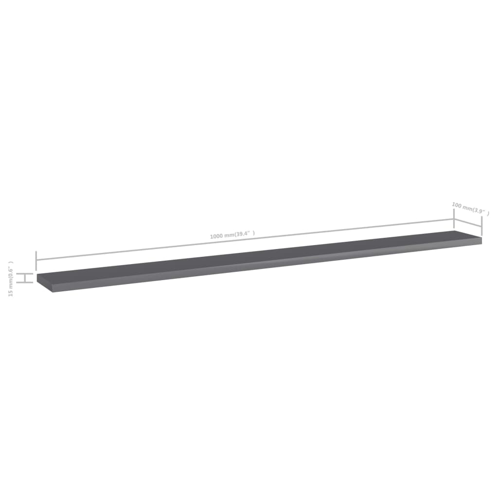 Bookshelf Boards 8 pcs High Gloss Grey 100x10x1.5 cm Engineered Wood