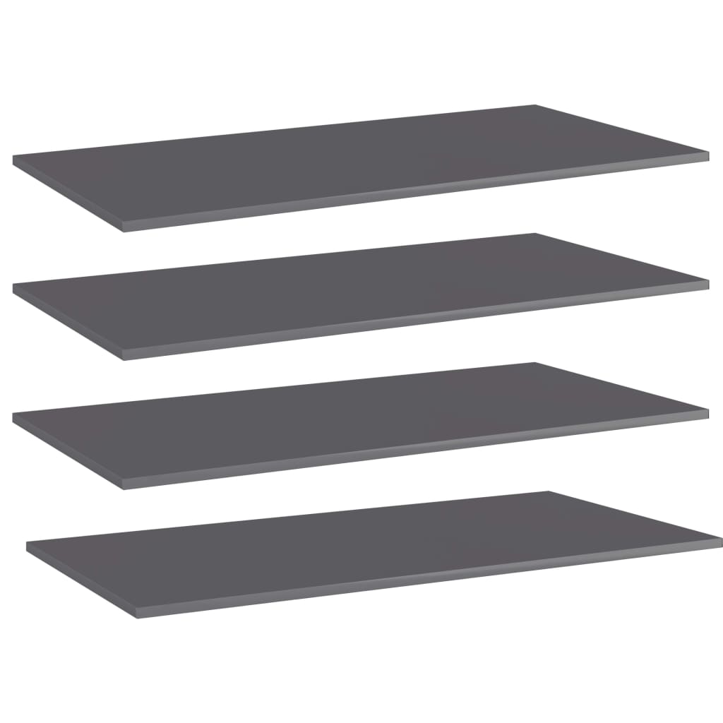 Bookshelf Boards 4 pcs High Gloss Grey 100x50x1.5 cm Engineered Wood