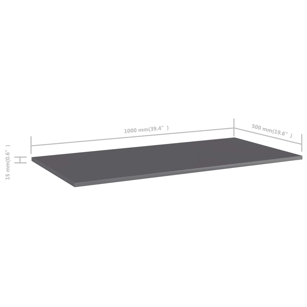 Bookshelf Boards 4 pcs High Gloss Grey 100x50x1.5 cm Engineered Wood