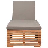 Sun Lounger with Dark Grey Cushion Solid Teak Wood - Front View