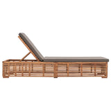 Sun Lounger with Dark Grey Cushion Solid Teak Wood - Side View