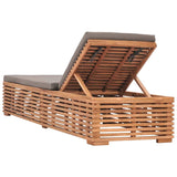 Sun Lounger with Dark Grey Cushion Solid Teak Wood - Top-Down View