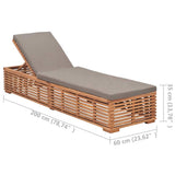 Sun Lounger with Dark Grey Cushion Solid Teak Wood - Low Angle