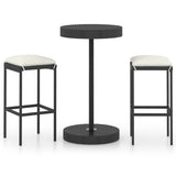 3 Piece Garden Bar Set with Cushions Poly Rattan Black - Front View