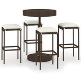 5 Piece Garden Bar Set with Cushions Poly Rattan Brown - Front View