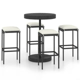 5 Piece Garden Bar Set with Cushions Poly Rattan Black - Front View