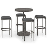 5 Piece Garden Bar Set with Cushions Poly Rattan Grey - Front View