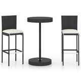 3 Piece Garden Bar Set with Cushions Poly Rattan Black - Front View