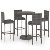 5 Piece Garden Bar Set with Cushions Poly Rattan Grey - Front View
