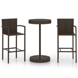 3 Piece Garden Bar Set Poly Rattan Brown - Front View