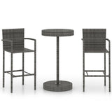 3 Piece Garden Bar Set Poly Rattan Grey - Front View