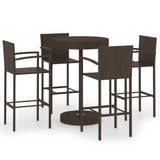 5 Piece Garden Bar Set Poly Rattan Brown - Front View