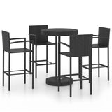 5 Piece Garden Bar Set Poly Rattan Black - Front View