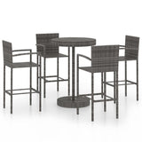 5 Piece Garden Bar Poly Rattan Grey - Front View