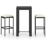3 Piece Garden Bar Set with Cushions Poly Rattan Black - Front View