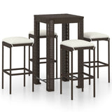 5 Piece Garden Bar Set with Cushions Poly Rattan Brown - Front View