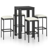 5 Piece Garden Bar Set with Cushions Poly Rattan Black - Front View