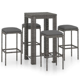 5 Piece Garden Bar Set with Cushions Poly Rattan Grey - Front View