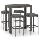 5 Piece Garden Bar Set with Cushions Poly Rattan Grey - Front View