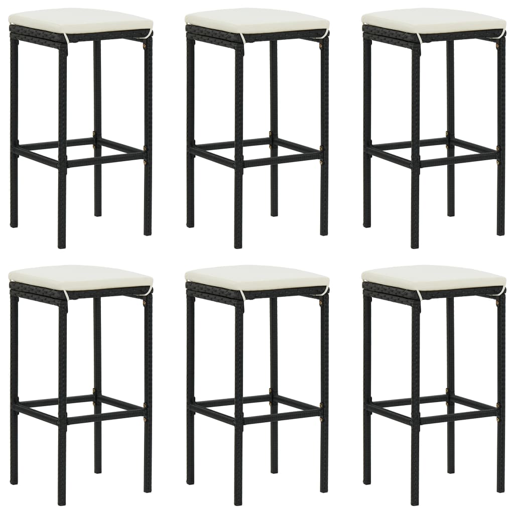 7 Piece Garden Bar Set with Cushions Poly Rattan Black