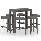 7 Piece Garden Bar Set with Cushions Poly Rattan Grey - Front View