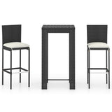 3 Piece Outdoor Bar Set with Cushions Poly Rattan Black - Front View