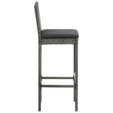 3 Piece Outdoor Bar Set with Cushions Poly Rattan Grey - Rear View