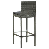 3 Piece Outdoor Bar Set with Cushions Poly Rattan Grey - Close-Up Angle