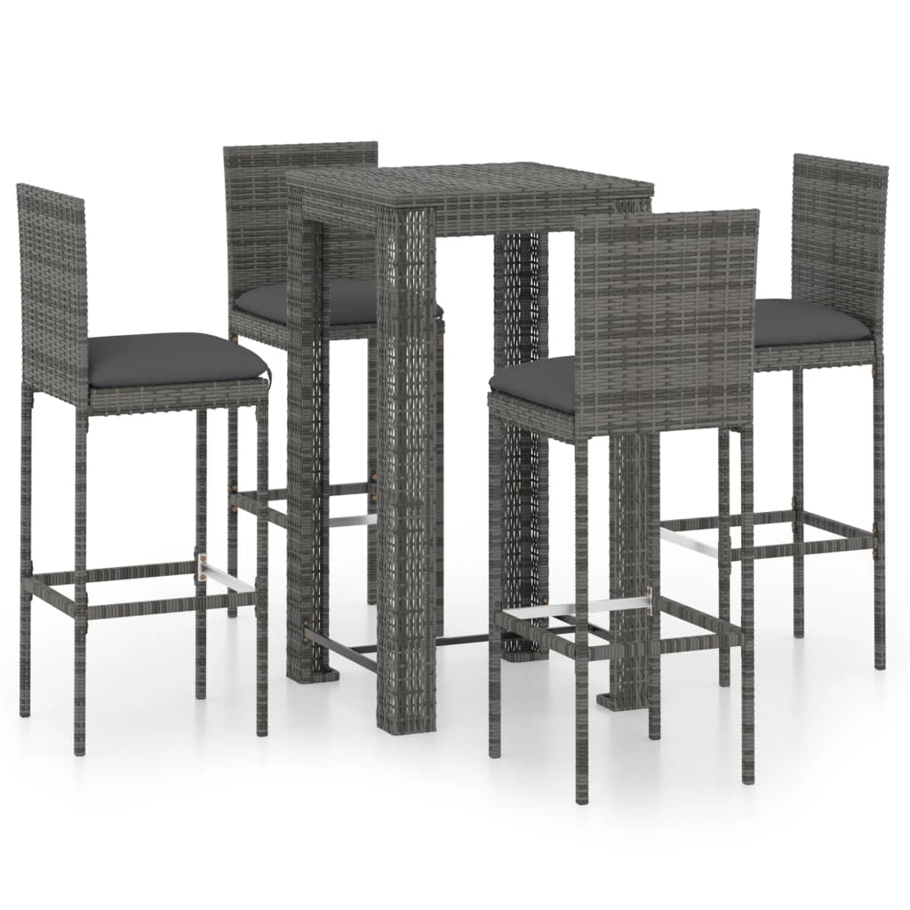5 Piece Outdoor Bar Set with Cushions Poly Rattan Grey