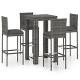 5 Piece Outdoor Bar Set with Cushions Poly Rattan Grey - Front View