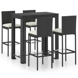 5 Piece Outdoor Bar Set with Cushions Poly Rattan Black