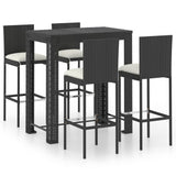 5 Piece Outdoor Bar Set with Cushions Poly Rattan Black - Front View