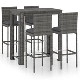 5 Piece Outdoor Bar Set with Cushions Poly Rattan Grey - Front View