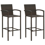 3 Piece Outdoor Bar Set with Armrest Poly Rattan Brown - Side View