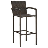 3 Piece Outdoor Bar Set with Armrest Poly Rattan Brown - Top-Down View