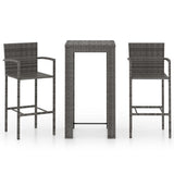 3 Piece Outdoor Bar Set with Armrest Poly Rattan Grey - Front View