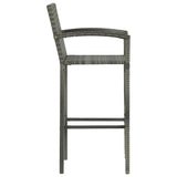 3 Piece Outdoor Bar Set with Armrest Poly Rattan Grey - Rear View