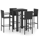 5 Piece Outdoor Bar Set with Armrest Poly Rattan Black - Front View