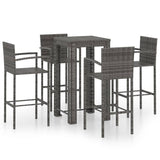 5 Piece Outdoor Bar Set with Armrest Poly Rattan Grey - Front View