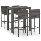 5 Piece Outdoor Bar Set with Armrest Poly Rattan Grey - Front View