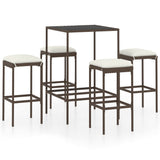 5 Piece Garden Bar Set with Cushions Poly Rattan Brown - Front View