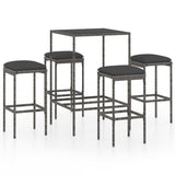 5 Piece Garden Bar Set with Cushions Poly Rattan Grey - Front View